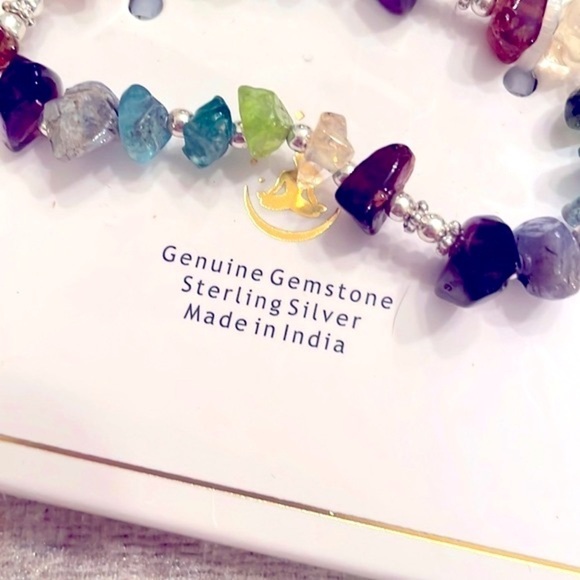 Brand New Genuine Gemstone & Sterling Silver Seven Chakras Stretch Bracelet - Picture 4 of 10